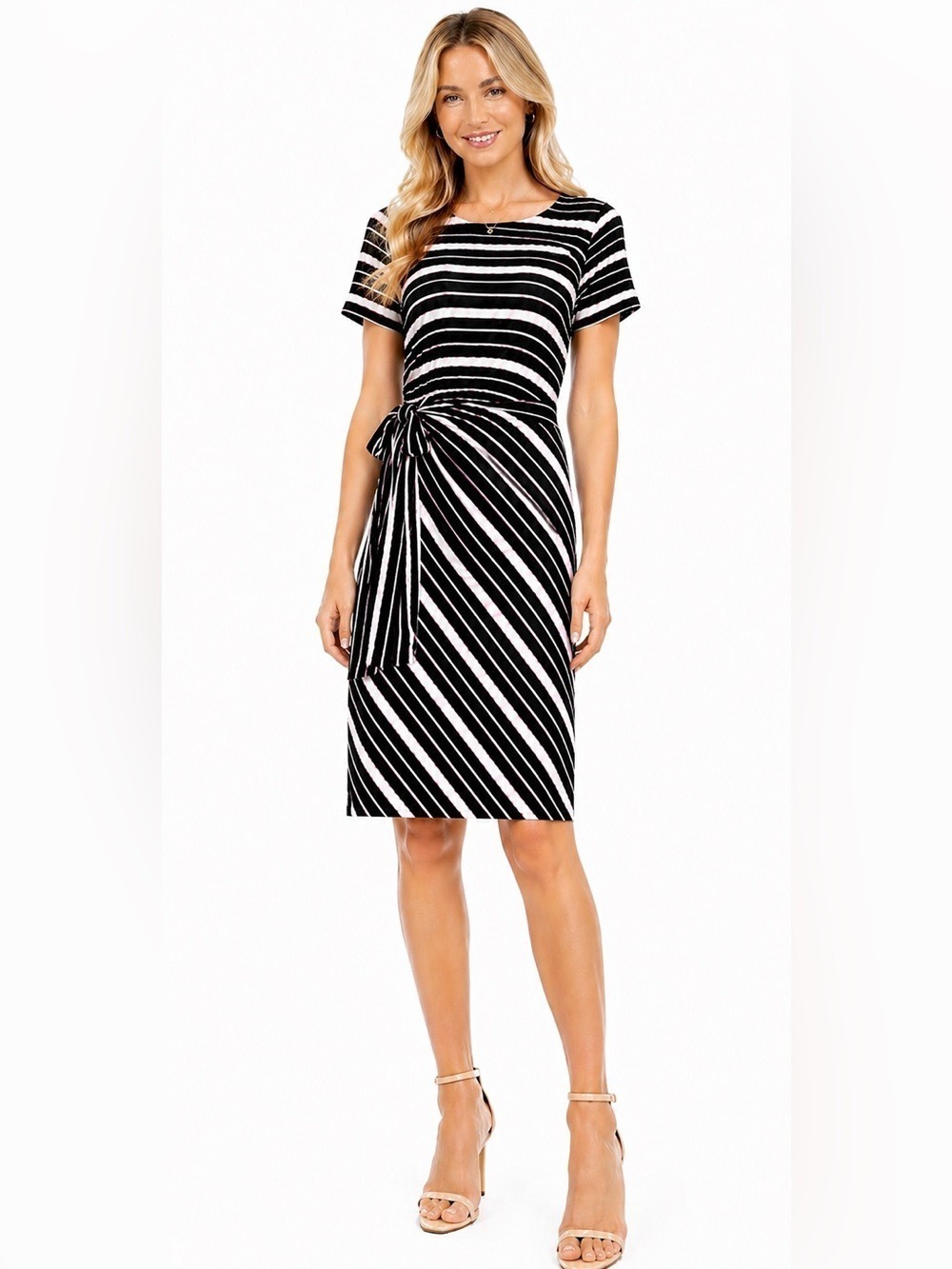DIANE VON FURSTENBERG 100% Silk Crepe Mock Wrap Short Sleeve Dress Side Tie Sz 4